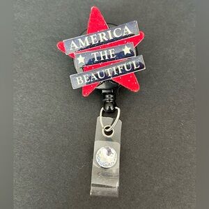 USA Red White and Blue Retractable Reel Badge Holder Veteran Fourth of July RN